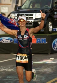 Adam's training partner, the late Renee Nicholls when she won the Hawaiin world championship