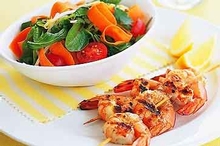 Marinated barbecue prawns with summer salad, photography by Luke Burgess