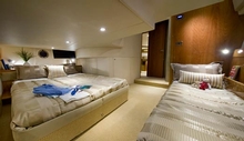 Two luxuriously appointed cabins make the 43 Open Flybridge perfect for long range cruising