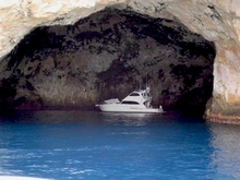 Riviera 60 Flybridge, Immigrant, was snapped in this picturesque cave at Poor Knights islands, NZ