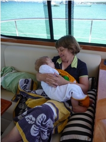 Liz Hillman relaxes on board with a new generation of boater.