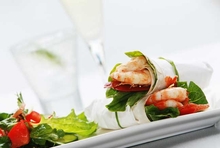 Palate pleasing King Prawn wraps are delicious with your favourite bottle of bubbly