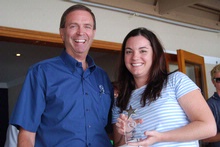 Jade Macaulay receives her award from Riviera CEO John Anderson. 