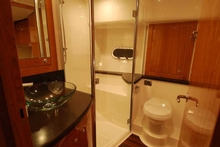 Sophisticated design and fittings in one of three bathrooms on the new 5800 Sport Yacht.