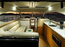 The interior is open and spacious with the luxury of a leather lounge.