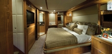 The full beam master stateroom includes a king size bed.