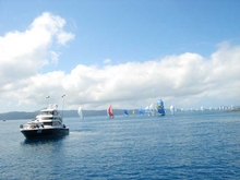 The Battler leads the fleet of 194 yachts out of Hamilton Island harbour