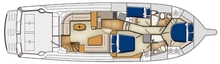 Spacious queen beds feature in both the midships master and forward guest staterooms