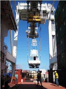 A crane is used to lift the 45 onto the boat bound for Hong Kong
