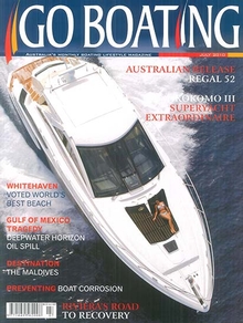 Go Boating - Issue July 2010 review of the new 43 Open Flybridge (cover image courtesy of Go Boating magazine)