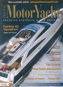 Pacific Motor Yacht magazine Australia & New Zealand issue March/April 2010 review of the new 43 Open Flybridge (cover image courtesy of Pacific Motor Yacht)