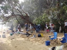 The Riviera family takes shelter from the rain