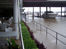 The walkway in front of the R Restaurant Bar was submerged