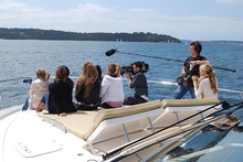 Channel Seven's film crew on board the 5800 Sport Yacht capturing the X-Factor