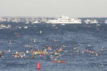 Competitors are accompanied by a fleet of about 850 vessels, including Riviera as the support boat