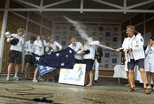 Nicky and her team during the presentation of prizes for the worlds held in Lysekil, Sweden