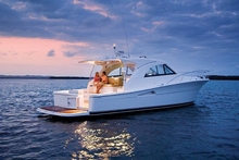 The 43 Offshore Express finds a tranquil spot to anchor