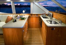 The U-shaped galley has an impressive array of appliances