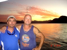 Jeff and Rob enjoy the spectacular sunset at Hinchinbrook