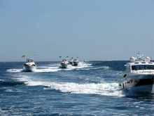 The fleet of Rivieras as they cruise in convoy for the Variety Splash