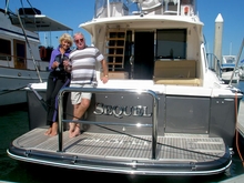 Jan and Peter toast 43 years of marriage onboard their new 43, Sequel