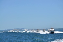 A fleet of 23 Riviera made the 60 nautical mile round journey from the Gold Coast to Moreton Island
