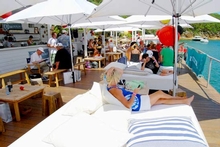 Relaxing on the comfy sun lounges