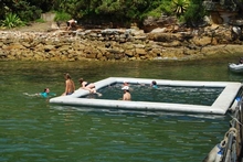 The inflatable pool was the place to cool off as temperatures soared above 40 degrees