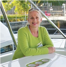 Alison on her Riviera 45 Flybridge 'Sweet Surrender'