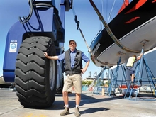 Pete Crompton with the Travelift