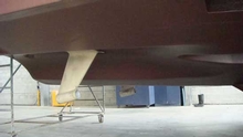 An insurance repair in progress on a vessel that had run aground and damaged propellers, shafts and gearboxes