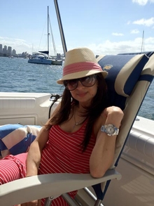 Jamie's wife, Carmel, enjoying a day out in Sydney Harbour