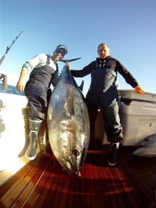 Jamie and Paul Bezzina on board Riviera 43 Open Flybridge 'Irish Eyes'