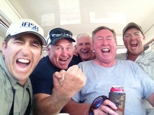 Riviera 70 Flybridge owner Bryan Stokes and his crew jubilent when they heard over the raidio they won the tournament with 125 fish