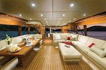 The 75 can be customised to suit the owners' individual requirements, this model features an aft galley and saloon with L-shaped lounge