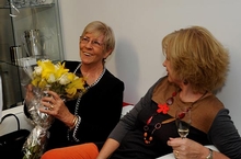 Riviera owner Waverley Treby received a bouquet of flowers to thank her for officially opening R Marine Mandurah